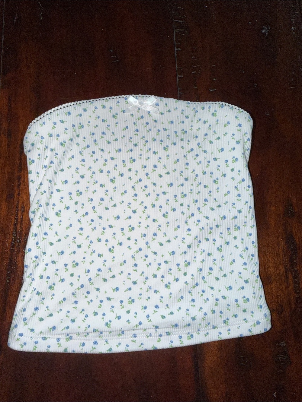 Rue21 White Ribbed Tank Top with Subtle Pastel Flowers